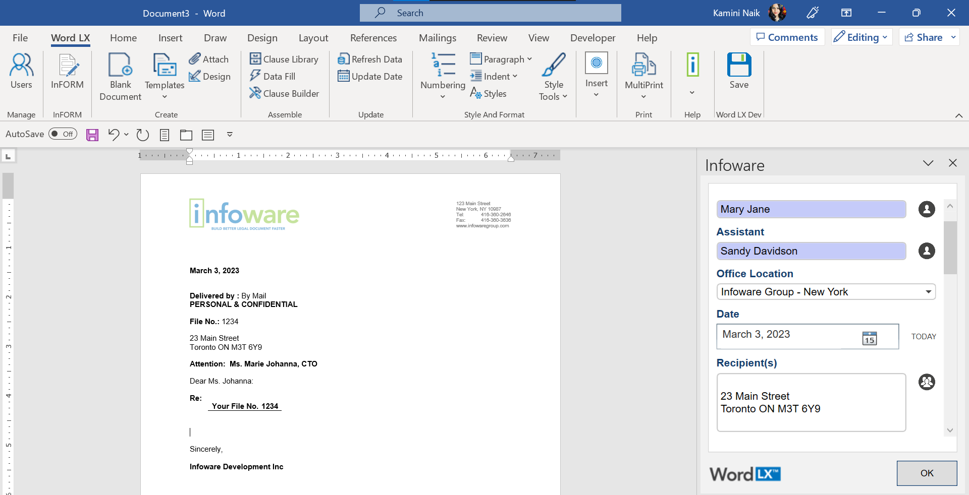 screenshot of Word LX